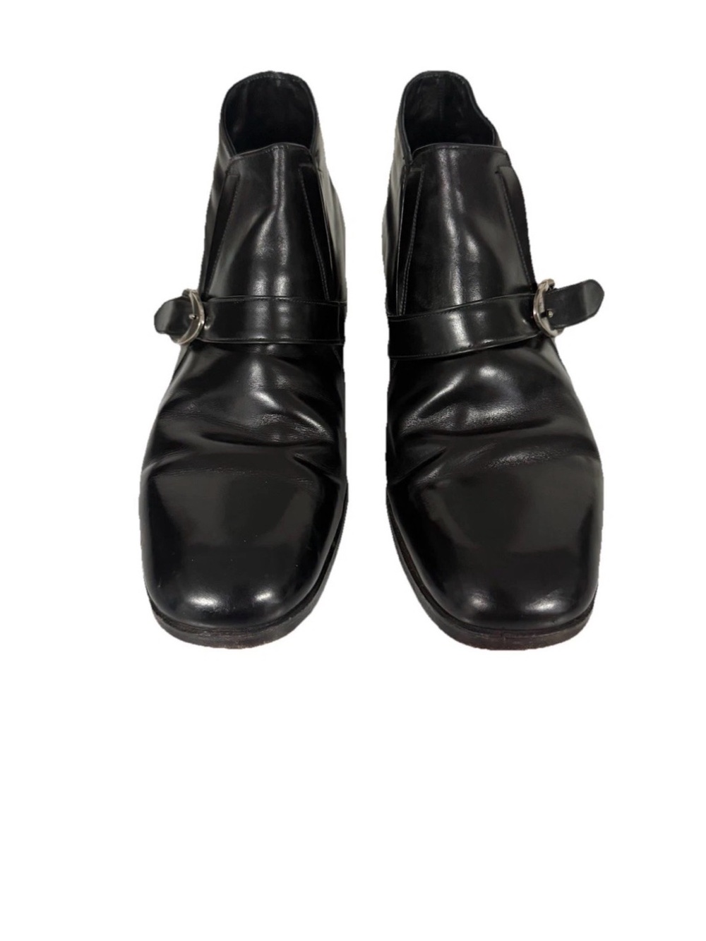 Vintage Florsheim Imperial Black Leather Single-Buckle Monk Strap Boots